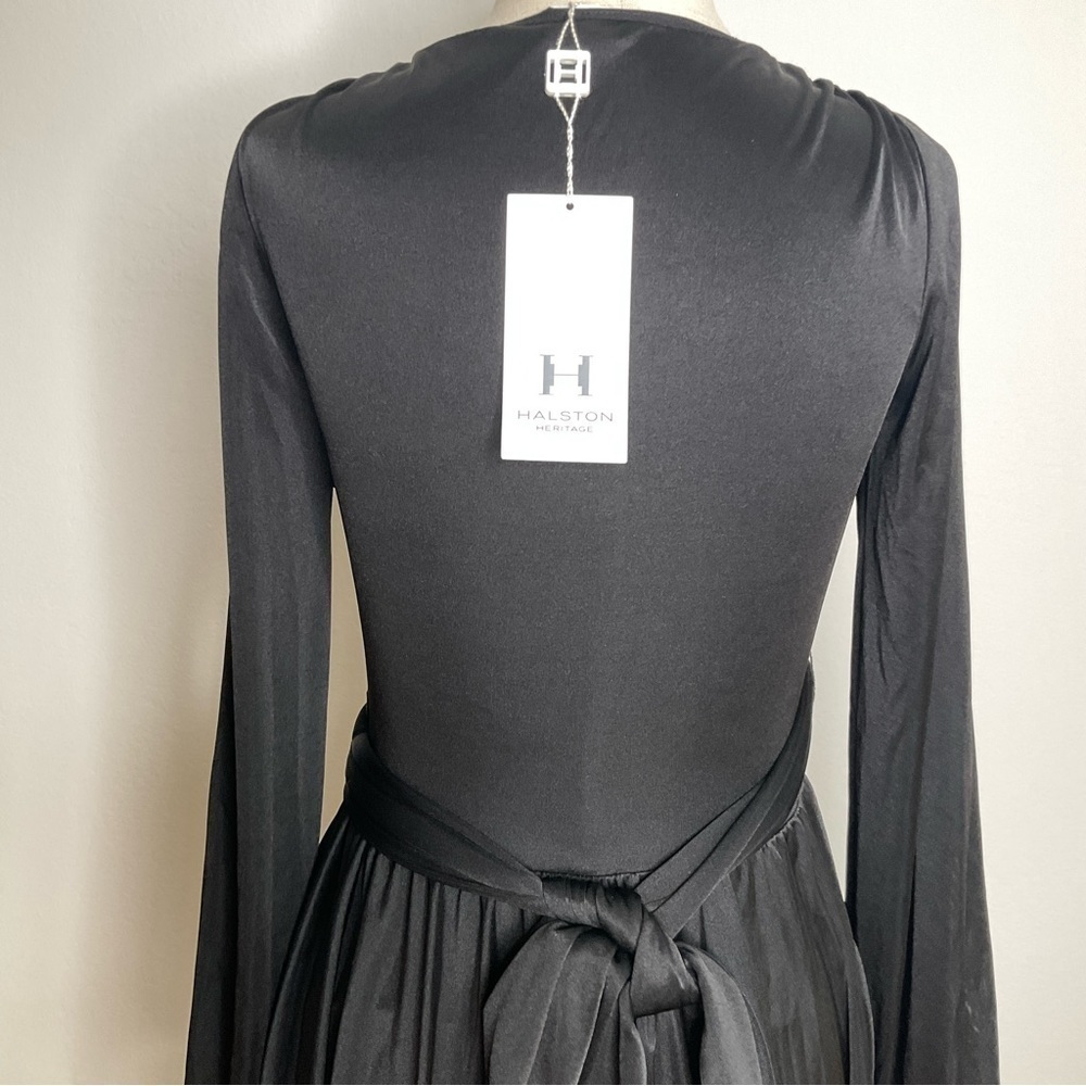 NWT Halston Heritage Faux Wrap Long Sleeve Jersey Dress Black XXSmall - Picture 9 of 13